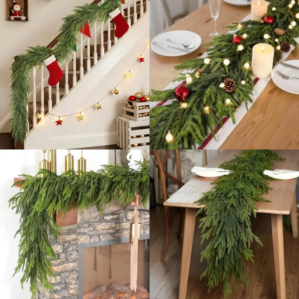 

Искусственная гирлянда из зеленой сосны длиной 16 футов для камина, рождественские украшения с искусственной листвами