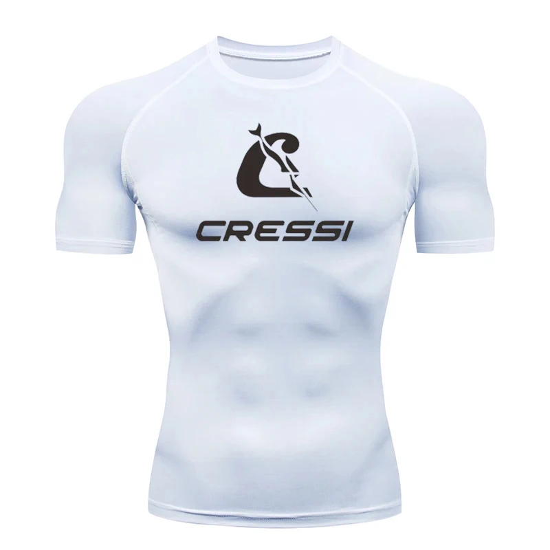 Camiseta de Compressão Masculina CRESSI com Logo, Multicolorida, Secagem Rápida, Ajuste Musculoso, Ideal para Mergulho, Treino e Esportes