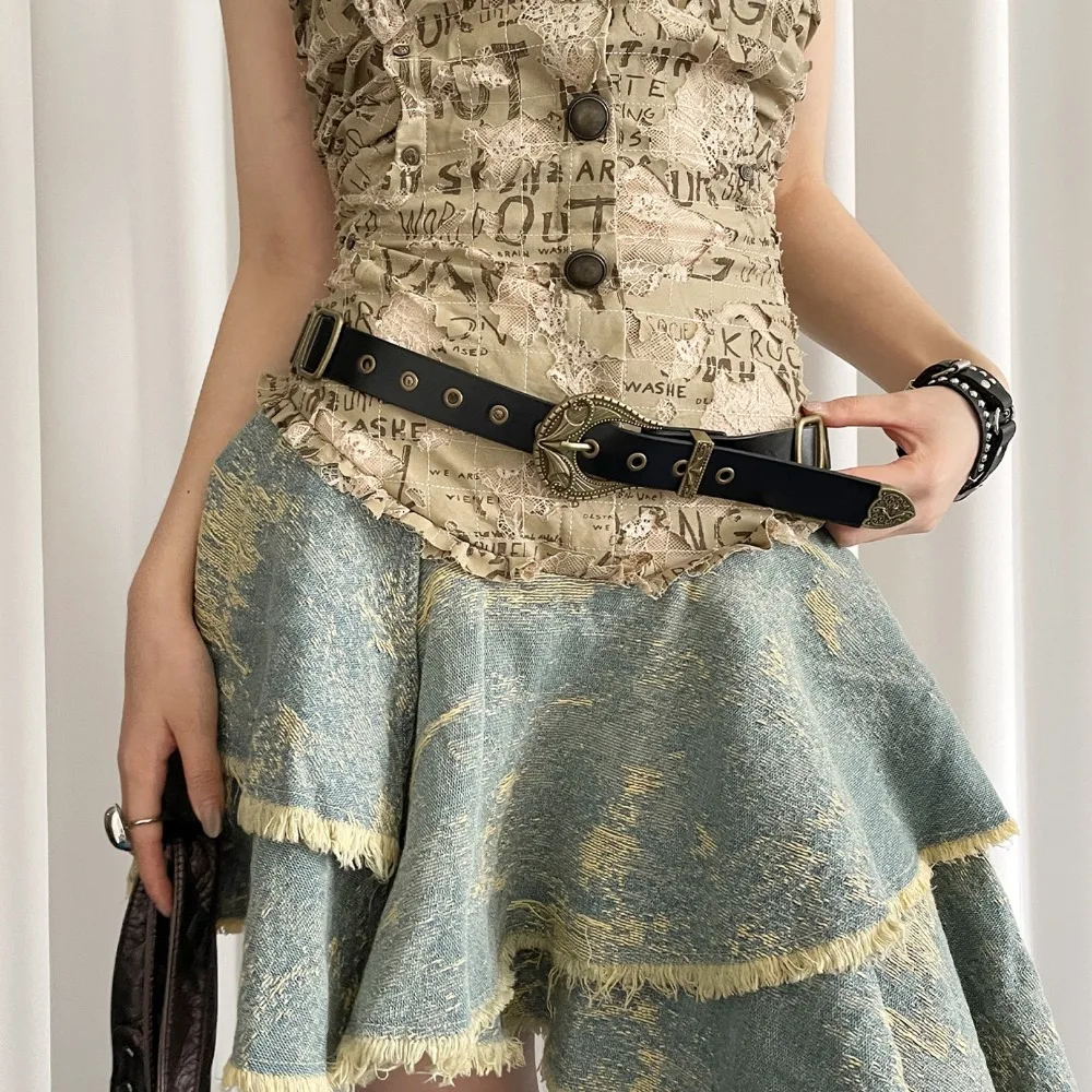 

Vintage American Women's Belt Pu Leather Y2k Waist Belt Black Coffee Punk Dress Jeans Belt Waist Accessories
