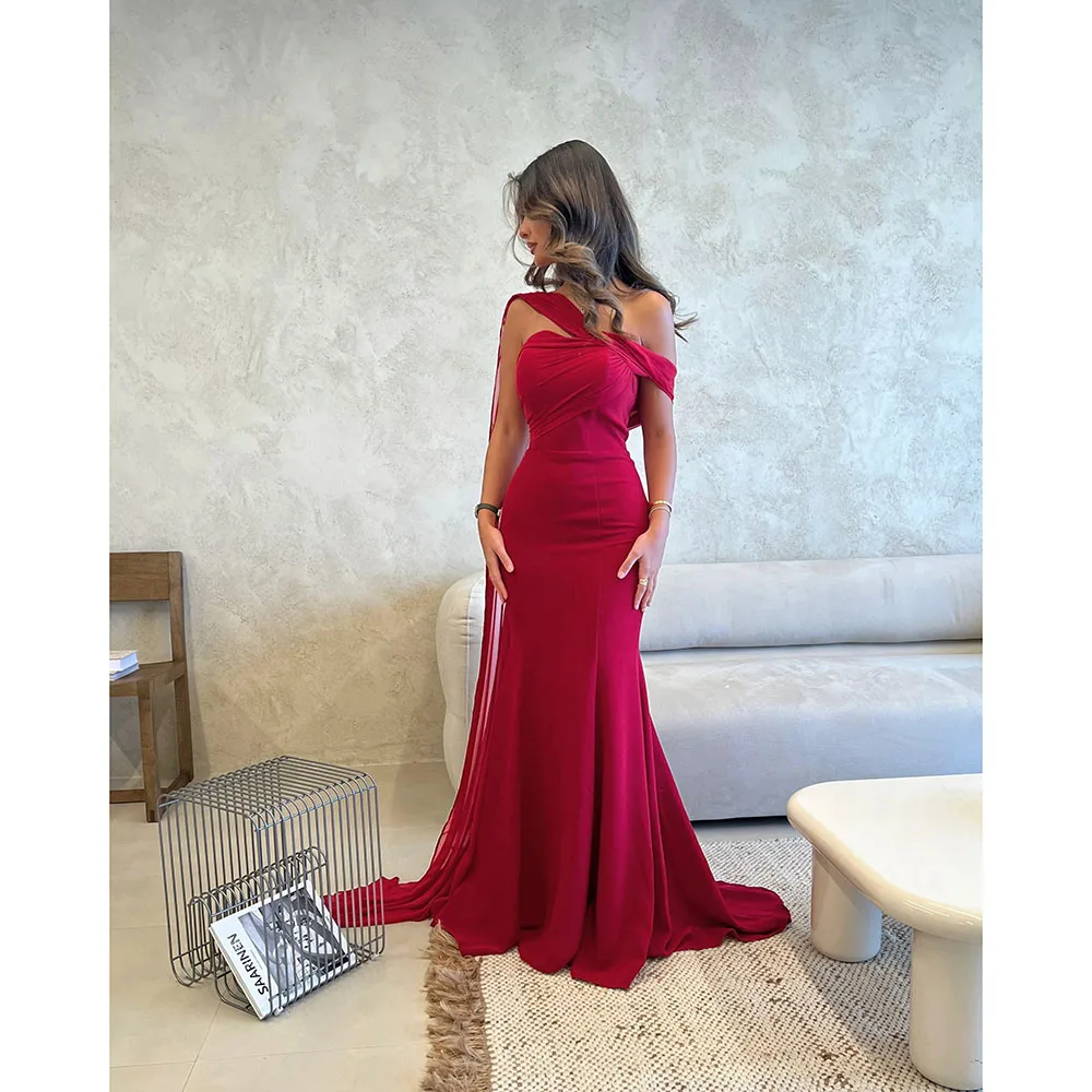 

Elegant Prom Dresses One Shoulder Long Sleeves Mermaid Lengtrh Chiffon Evening Gowns Slit Back Party Dress Customized 2026