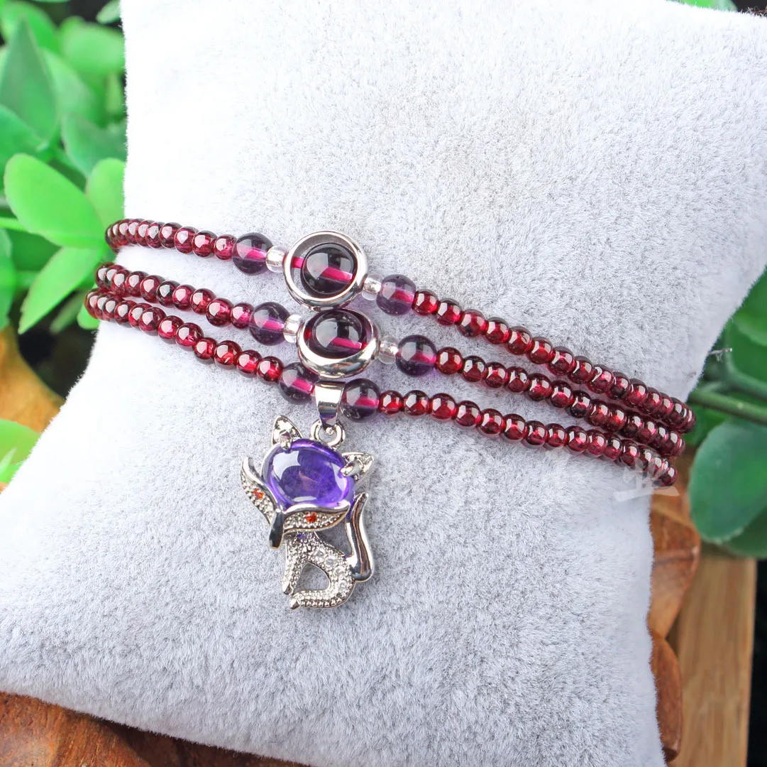 

Браслет с тремя кольцами из граната, винно-красный пояс, браслет-подвеска