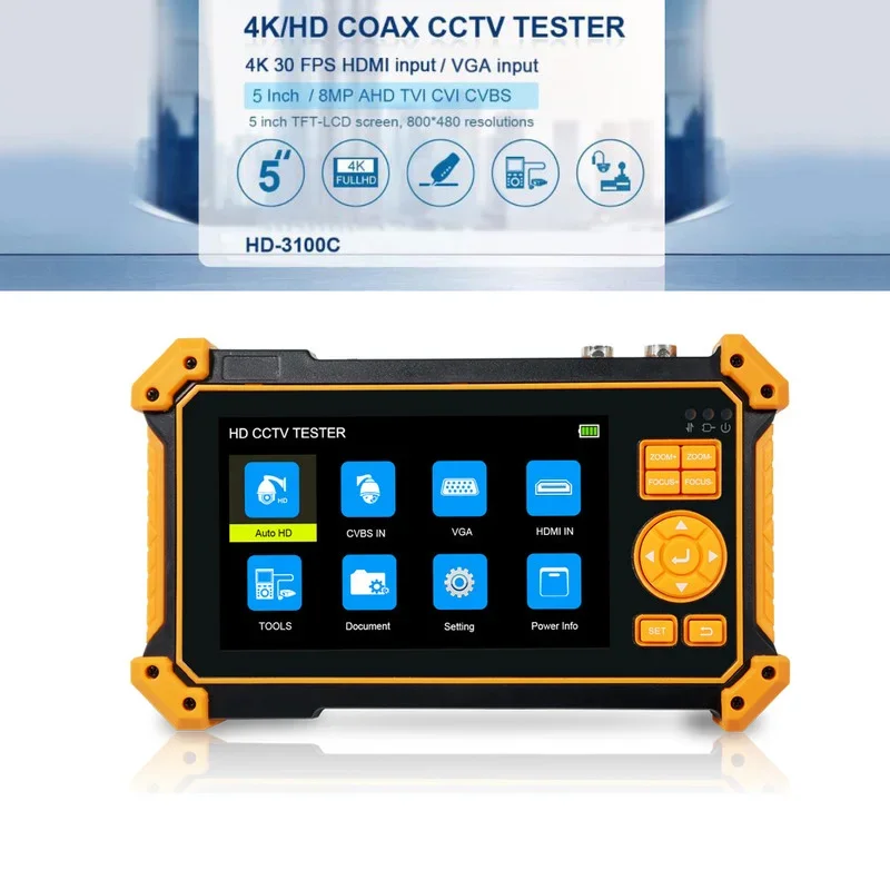 5 cal TFT-LCD ekran wyświetlacz HD Tester kamery monitoringu Monitor 5200mAh HD3200 wsparcie kabel UTP Test 8mp CVI TVI AHD SDI VGA i wejście HDMI