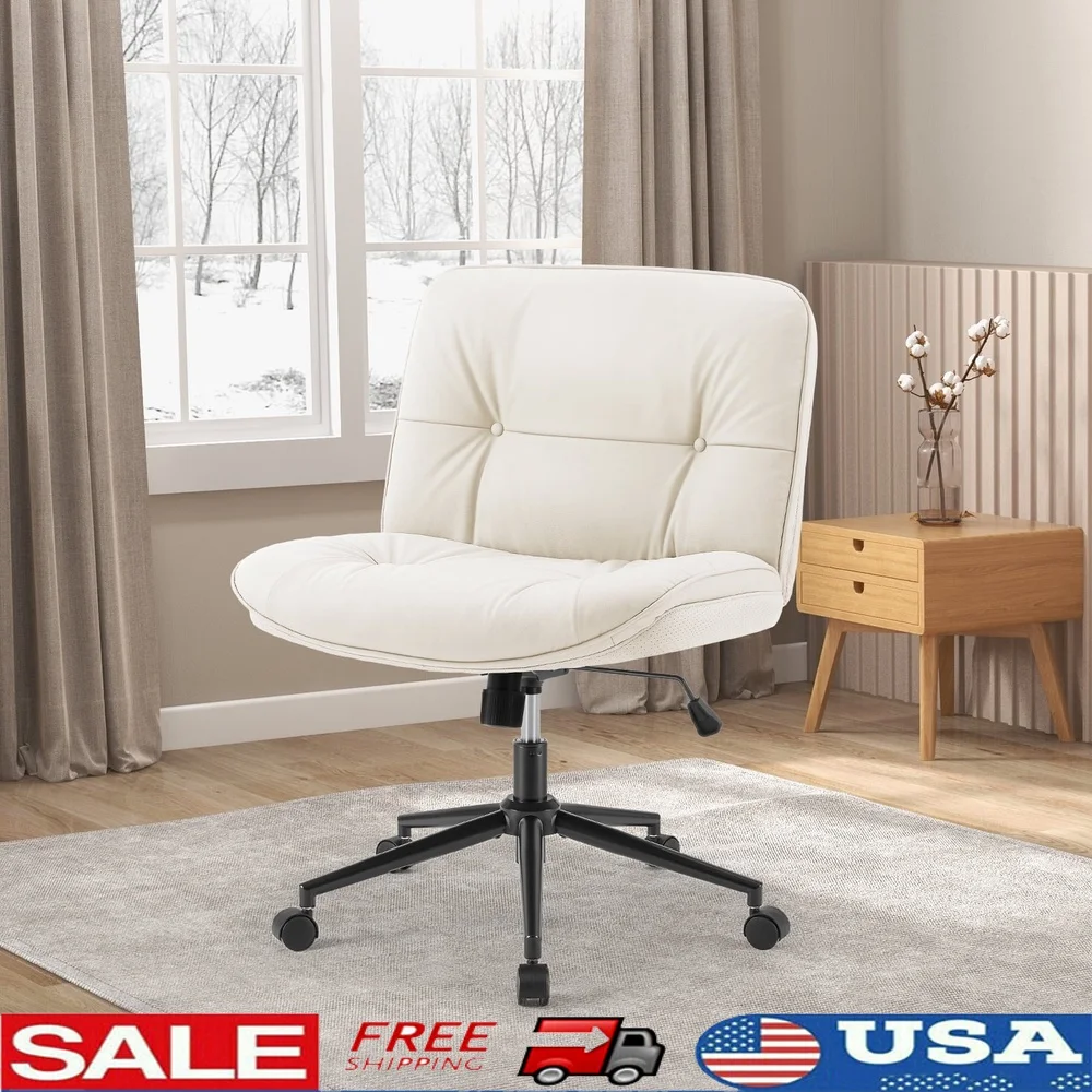 

Armless Office Desk Chair PU Leather Wide Seat Height Adjustable Swivel Ergonomic Criss Cross Legged Design with Wheels Home