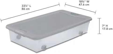 4-Pack 56 Quart Wheeled Latching Box, Underbed Plastic Storage Organizer, Silver - Under Bed Rolling Container Bin with