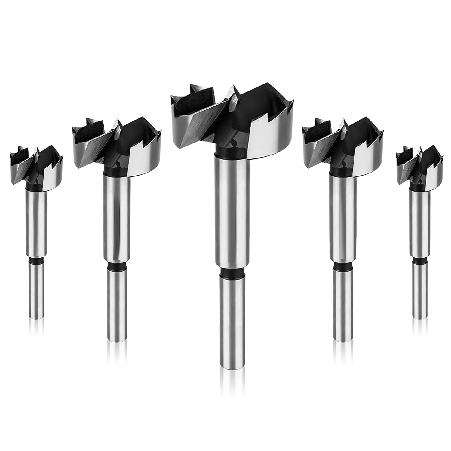 Forstner Bit Set, 5-Pcs Forstner Bits Wood Drilling Smooth Flat-Bottomed Pocket Holes in Wood, 3/8inch Shank Fit Drills