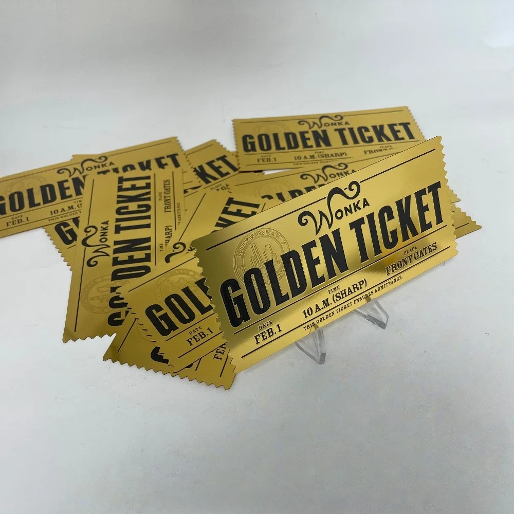 2025Venta caliente Willy Wonka Boleto de oro | Charlie y la fábrica de chocolate, accesorio de película coleccionable, réplica de regalo de Navidad