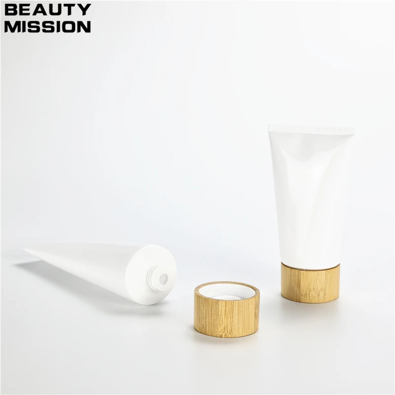 150ML 200ML X 25 White Squeeze Soft Tube With Bamboo Screw Lid Empty Facial Cream Soft Tube Facial Cleanser Packaging Containers