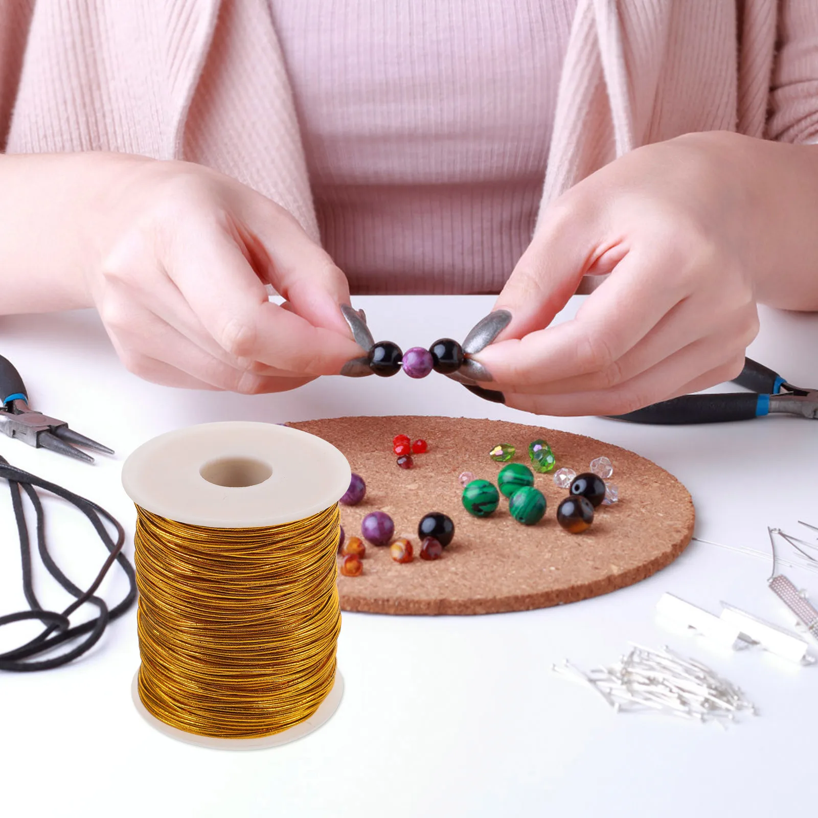 

1 Roll Elastic Cord for Bracelet Making Soft Stretchy String Craft Jewelry DIY Projects Thick Beading Rope Adjustable Length