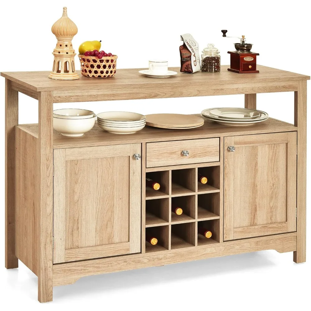 

Buffet Cabinet Storage Sideboard, Server Console Table, Kitchen Cupboard Table with 2 Cabinets, Wine Rack & Open Shelf, 46 x 16