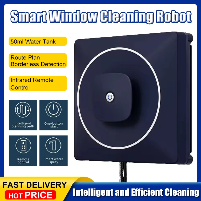 

Smart Glass Cleaning Robots 50ml Water Tank Brushless Motor 2600Pa Vacuum Auto Sprayer Window Robot