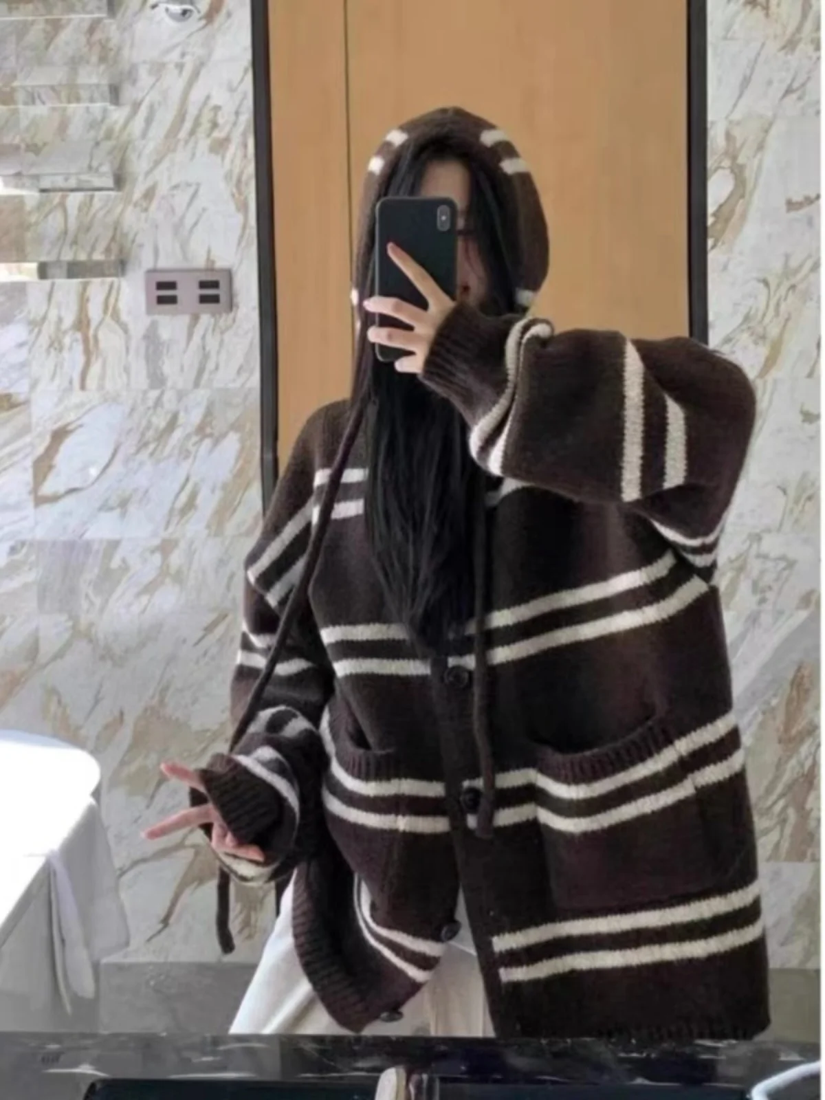 

Женский вязаный свитер American Street Sle, пальто, повседневное весеннее пальто Lazy Faion, высококачественный длинный кардиган с капюшоном све