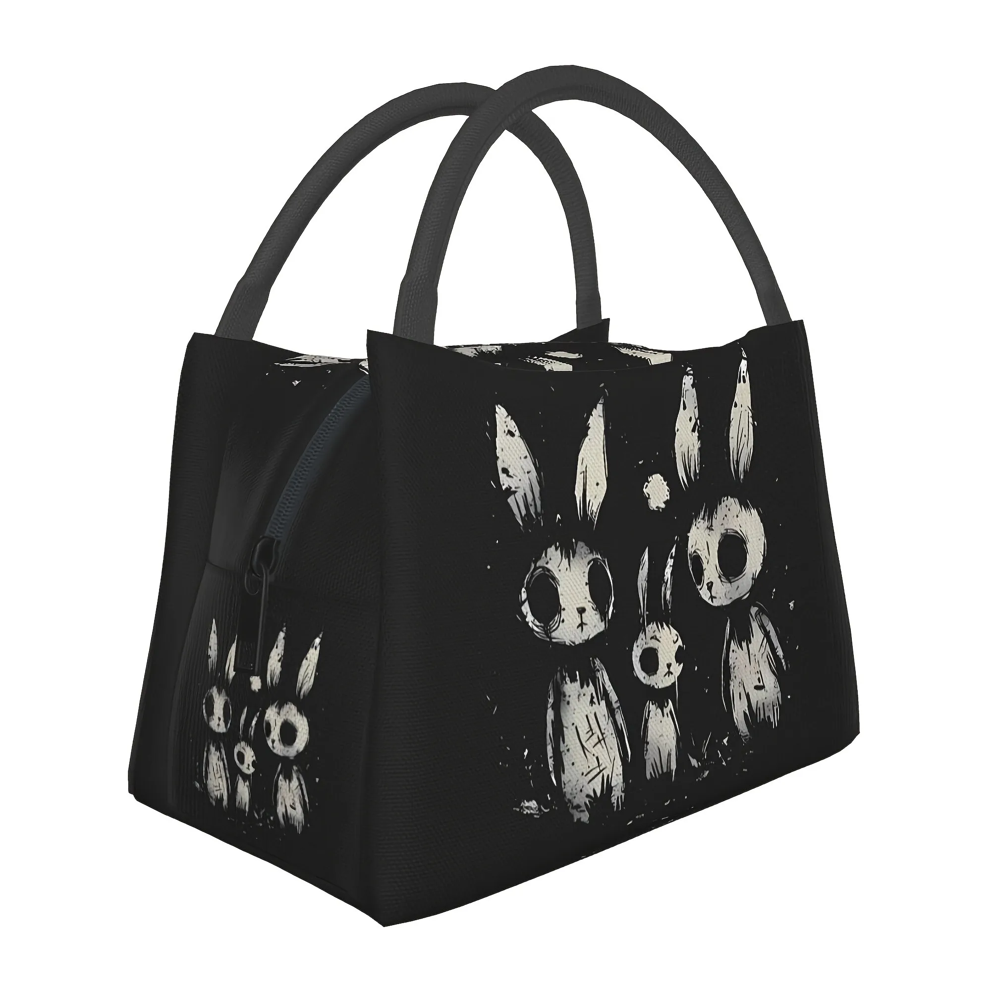Scary Rabbit Print Insulated Tote Lunch Bag Reusable for Office Picnic Camping