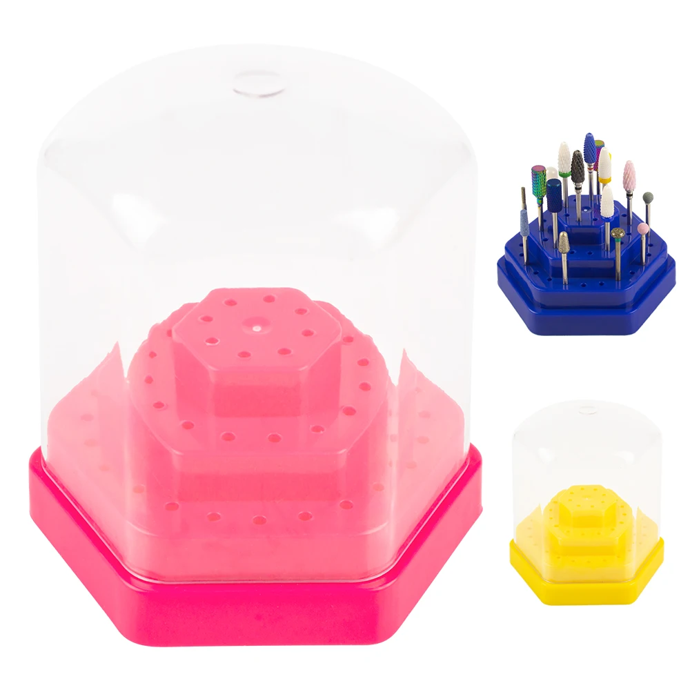 10/14/20/30/48 Holes Nail Drill Bits Stand Holder Empty Storage Box Manicure Milling Container Accessories Acrylic Cover Tools