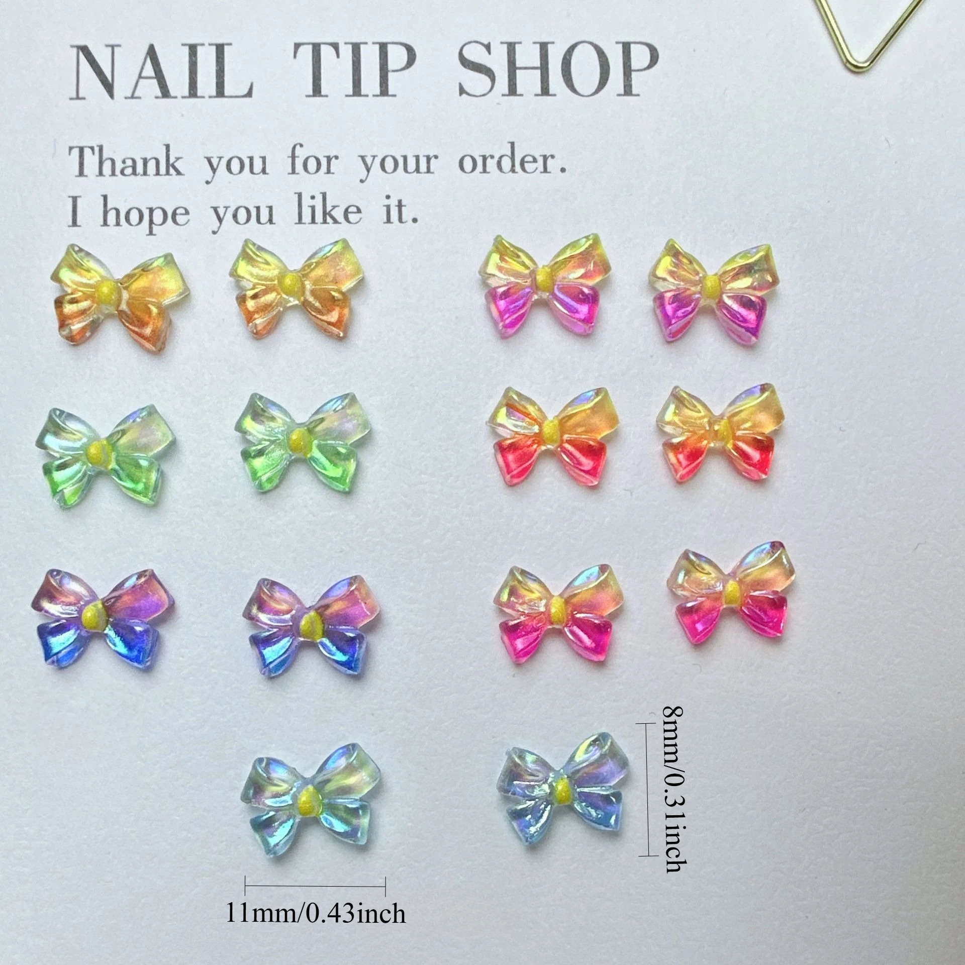 30/50/100Pcs, 8* 11mm, Resin, Colorful Aurora Bow, Bow Tie, Nail Accessories, DIY, Nail Accessories, Phone Case Accessories