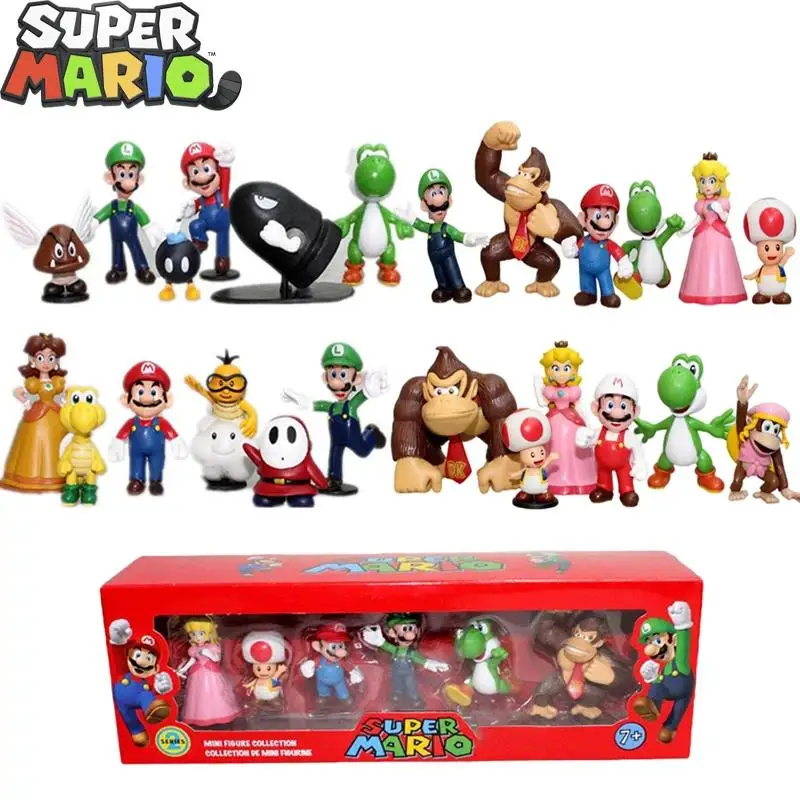 6pcs Super Mary Series PVC Action Figures Mario Bros Luigi Yoshi Anime Model Doll Collection Toys Children Birthday Gifts