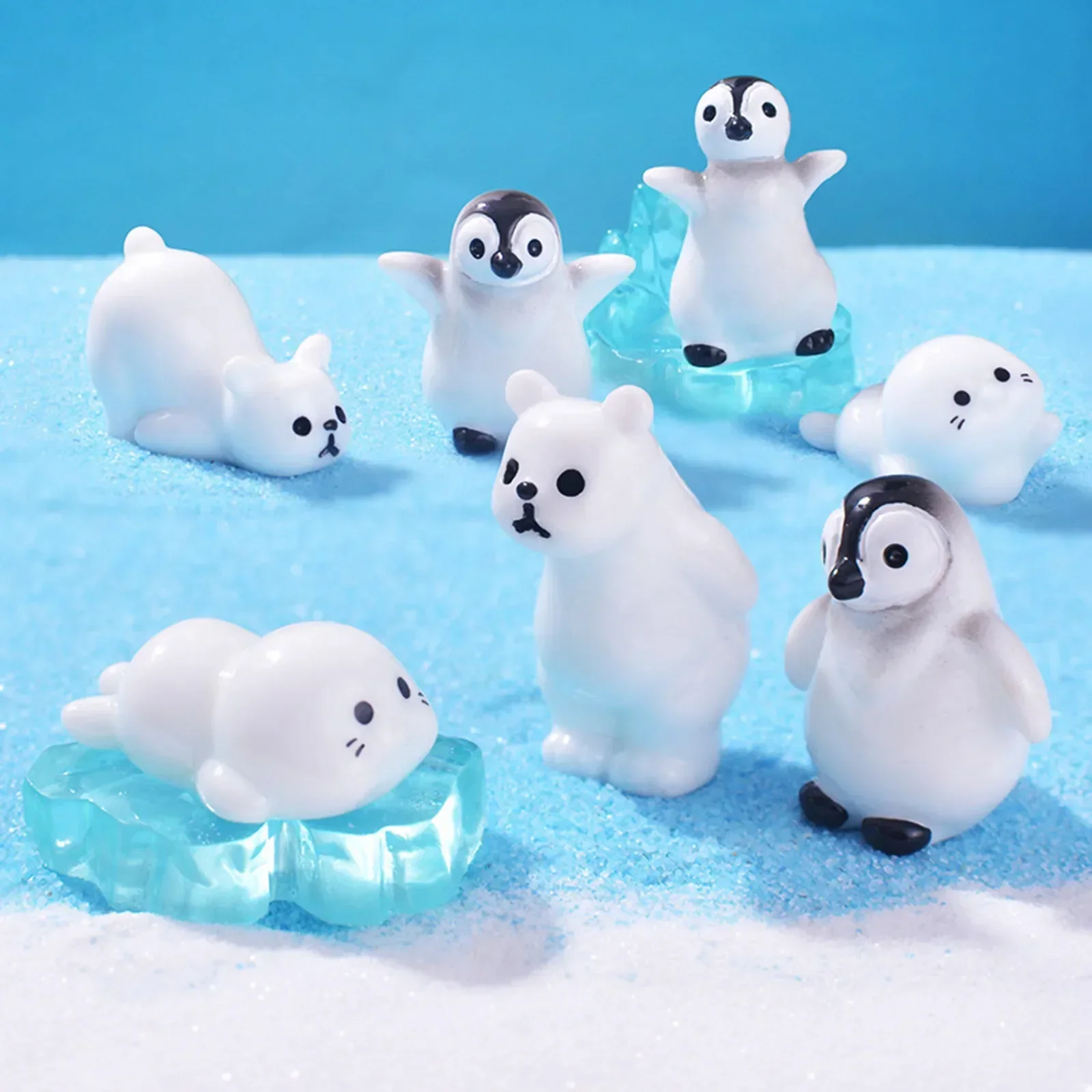 Mini Realisitic Animals Figurines Resin Polar Bear Penguin Seal Iceberg Figures Miniature Cake Toppers For DIY And Statues