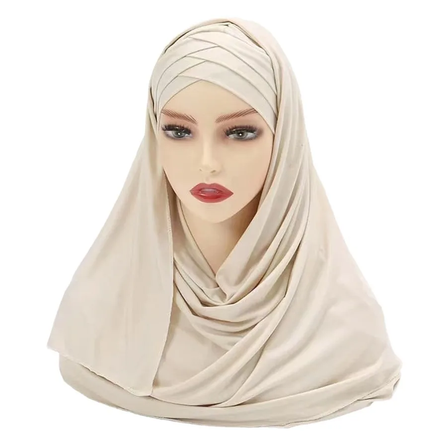 Muçulmano hijab lenços para as mulheres, 100% algodão, Presewn Jersey, xale, turbante, 2024