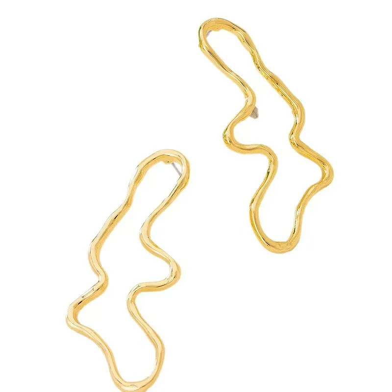 Women Modern Freeform Wave Outline Long Dangle Earrings Gold Tone Minimalist Art Trendy Accessories