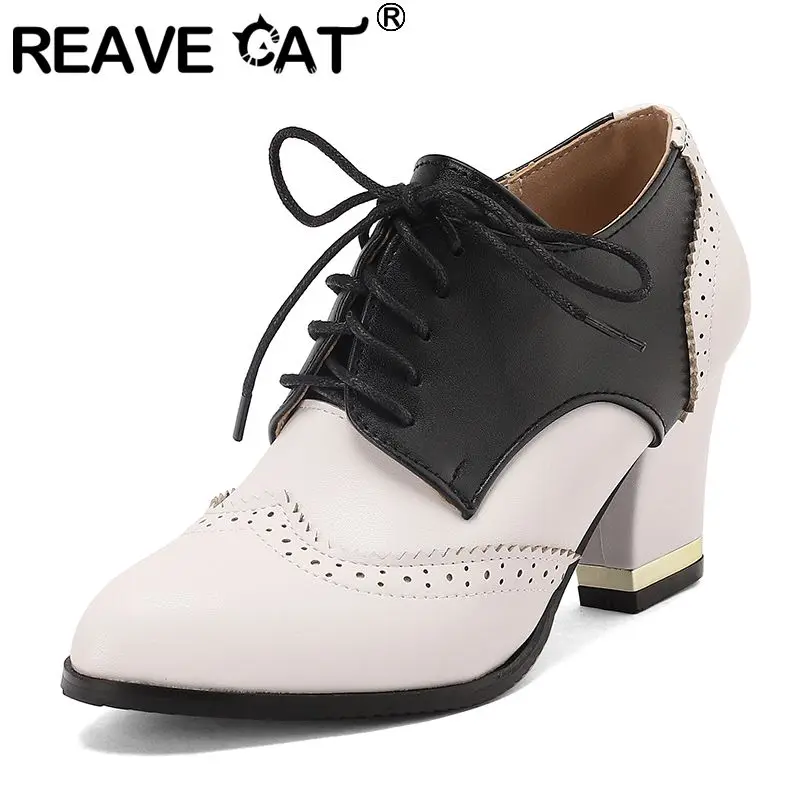 

Туфли-лодочки REAVE CAT белые женские, с острым носком, на каблуке 8 см, на шнуровке, разноцветные, большие размеры 41, 42, 43, для офиса и повседневной носки