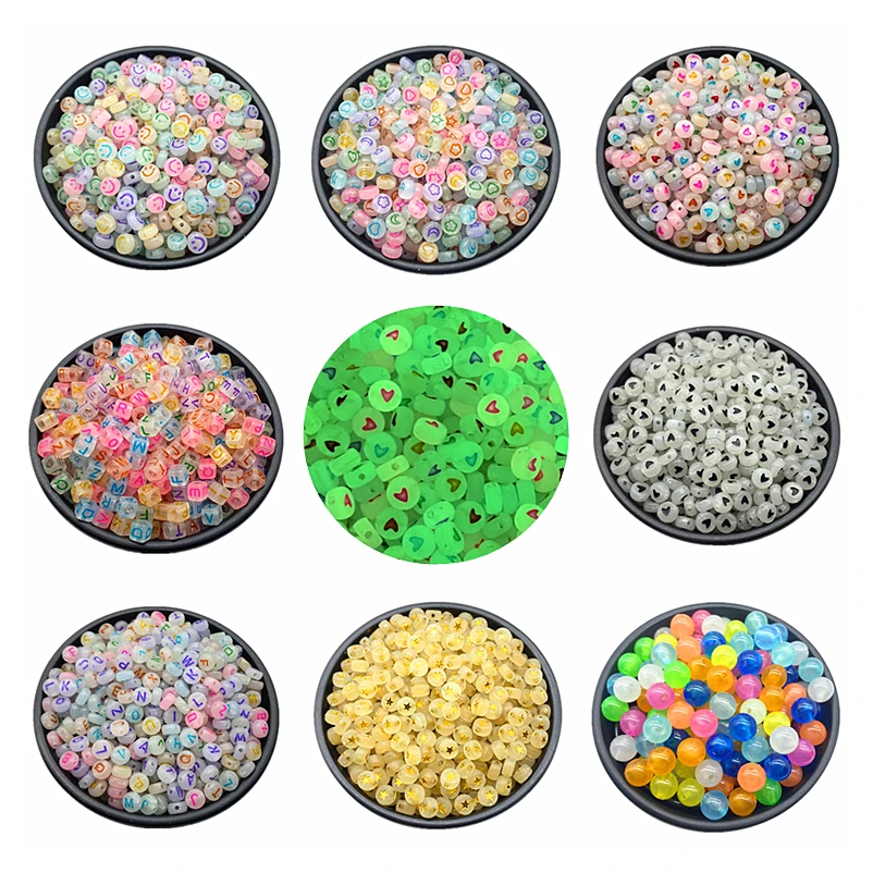 Luminous Acrylic Letter Beads Round Star Loose Spacer  Glow In The Dark Fishing for Jewelry Marking DIY Necklace Bracelet