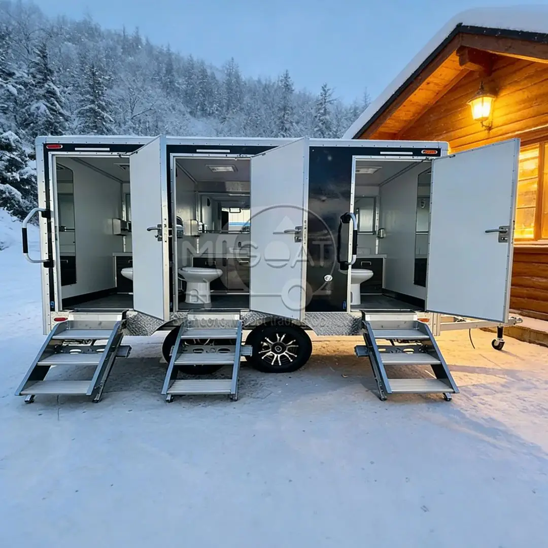 

3 Stall Portable Toilet Trailer - Mobile Commercial Restroom for Outdoor Events & Construction Sites Private Compliant Restroom
