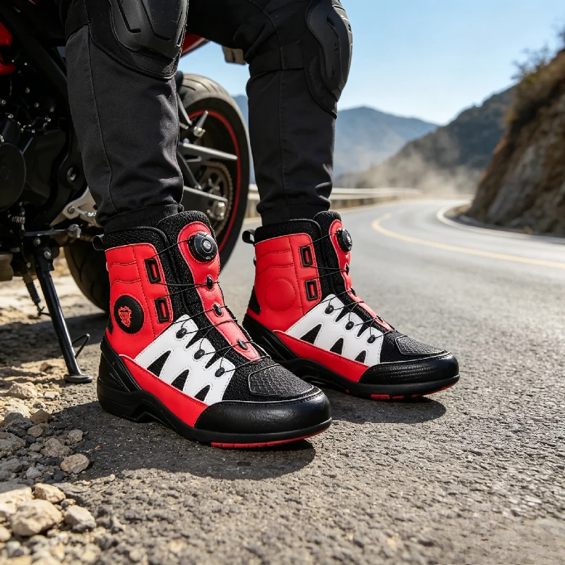 JG WOLVES  Motorcycle Shoes for Men TPU Men's Motorcycle Boots Waterproof Motos Riding Shoes Microfiber Breathable Boot