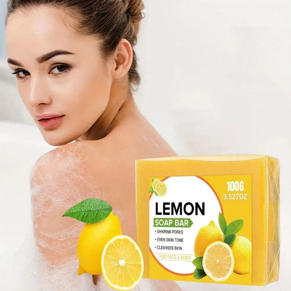 100g sabun asam Kojic kunyit Lemon alami mencerahkan Minyak kusam perawatan kontrol bersih kulit meningkatkan kulit wajah B8Y4 lembut