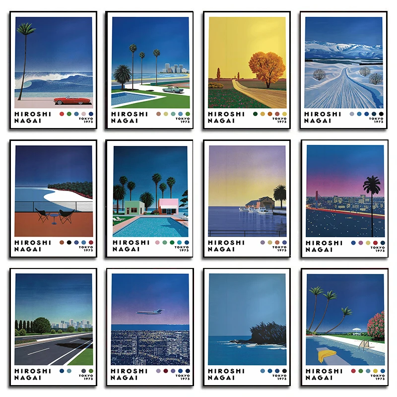 خمر اليابانية 80s هيروشي ناجاي الرسوم التوضيحية Vaporwave الشاطئ الفن الملصقات حائط لوح رسم يطبع صورة غرفة ديكور المنزل #1