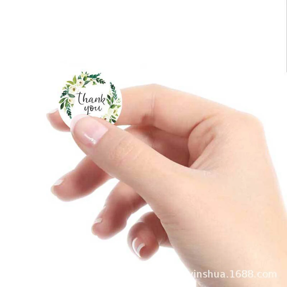 100-500Pcs Green Leaf Flower Thank You Sticker Labels for Small Business Gift Bag Card Package Festival Wedding Birthday 1Inch