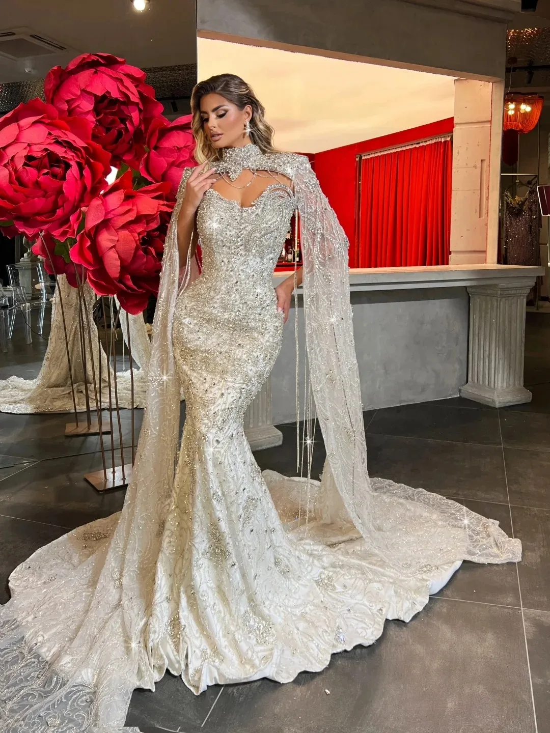 Customized Luxury Evening Dresses Mermaid Strapless Crystals Sleeveless Backless Prom Gowns Party Dresses  Robe De Soirée