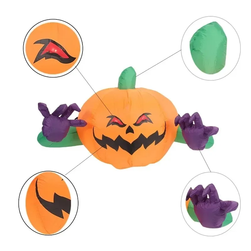Juguetes inflables de 4,3 pies, decoraciones de Halloween, decoraciones de cabeza de calabaza de mano púrpura, decoración del hogar, fiesta de Navidad, decoración navideña