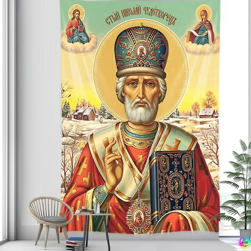 Christ Tapestry ST. Nicholas Christmas Jesus Home Decor Angel Holy Icons Room Decoration Wall Hangings Christian Holidays