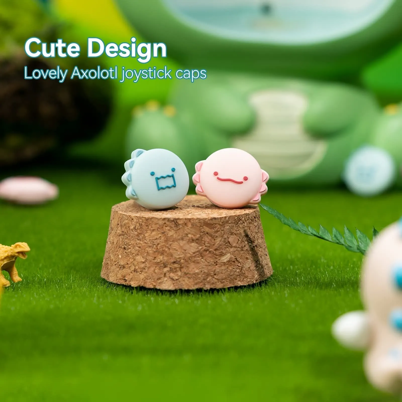 GeekShare 공룡 Axolotl 실리콘 조이콘 엄지 그립 캡 조이스틱 커버, 닌텐도 스위치, OLED, 스위치 라이트와 호환 가능, 4 개