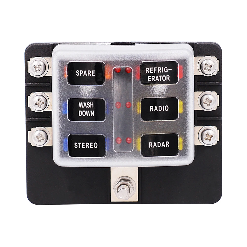

High Quality Fuse Box Holder 1 Input 8 Output RV Car Audio Screw Wiring Terminal Material Red LED Indicator
