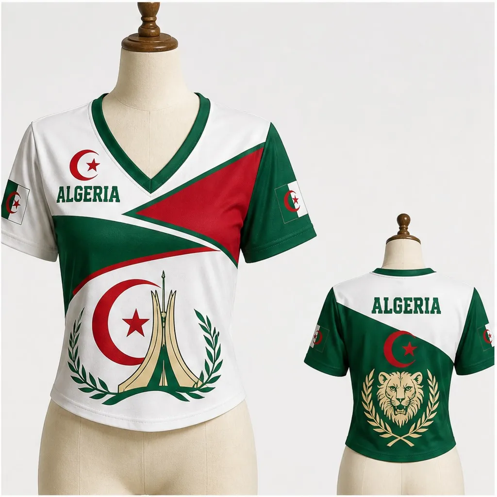 Womens V Neck Cropped Tee Algeria Monument Graphic Short Sleeve Summer Casual Top With Lion Crest Back Print Style Everyday Look
