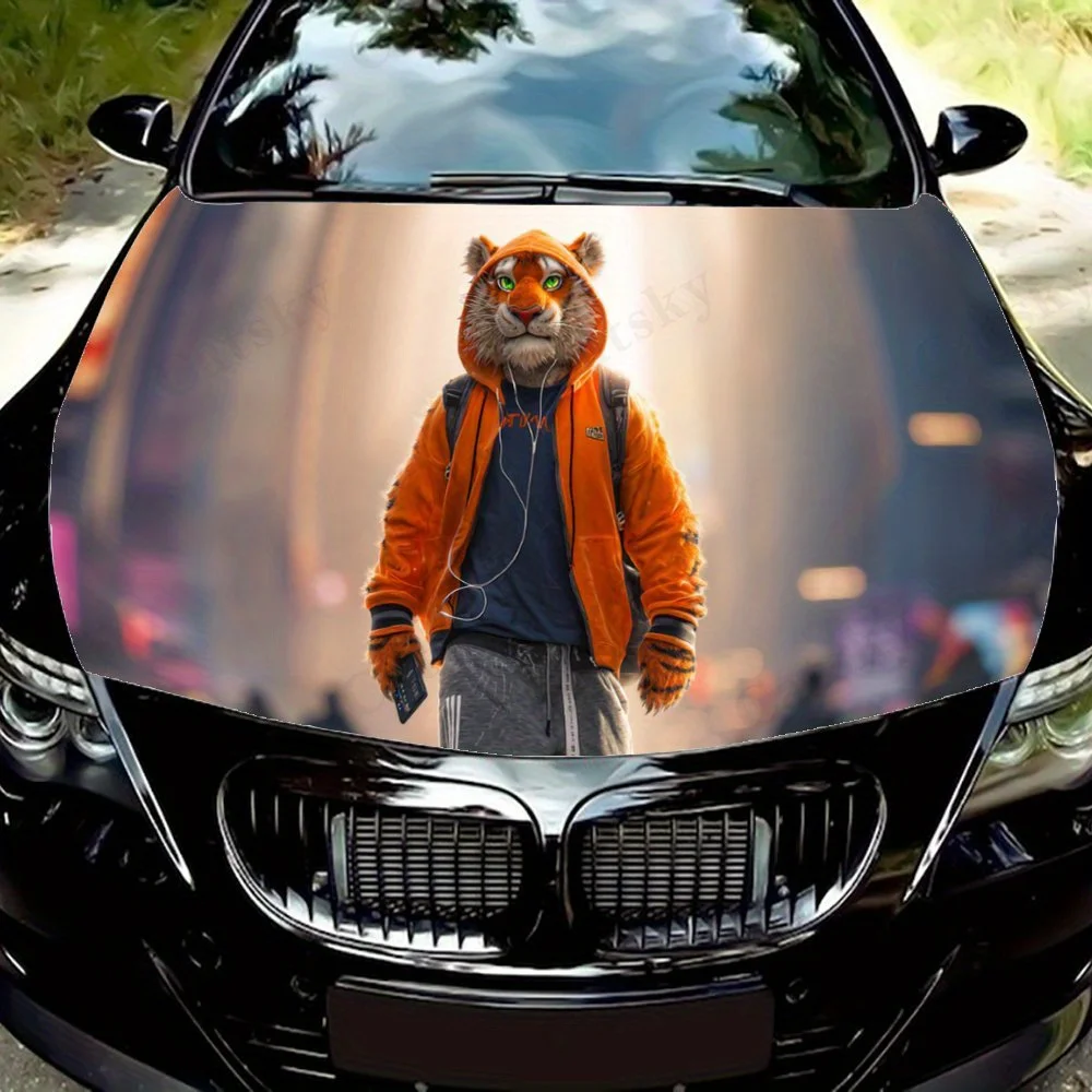 

Fashionable Street Tiger Print car hood stickers, waterproof self-adhesive, scratch resistant, easy to stick, durable car PVC st