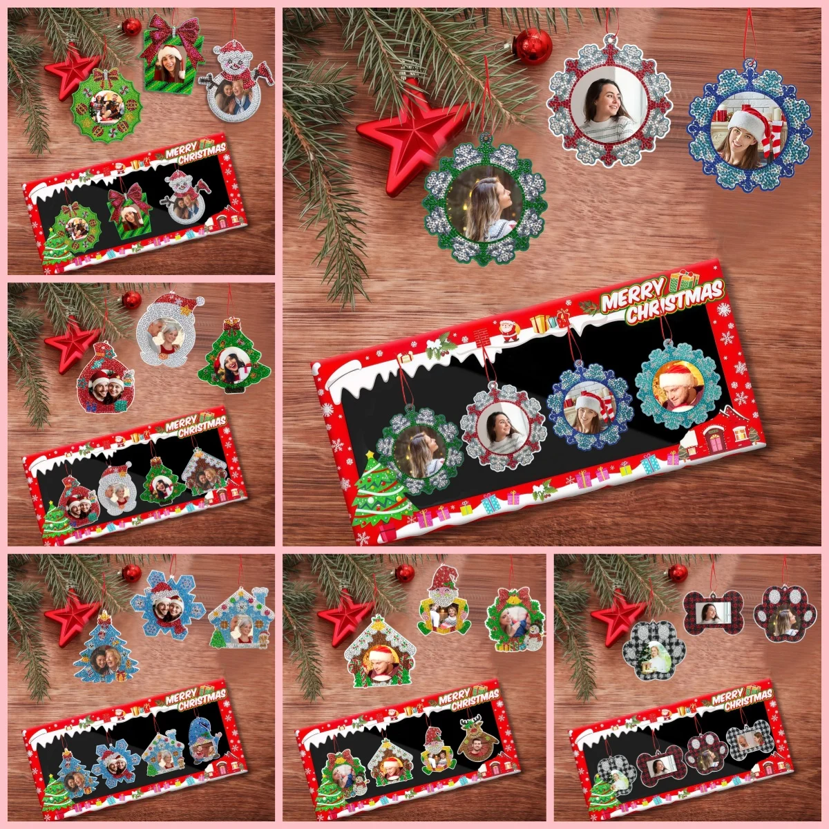 4-Piece Diamond Painting set, photo frame Decoration, Christmas series, acrylic Material, home tree Ornaments, Christmas gifts