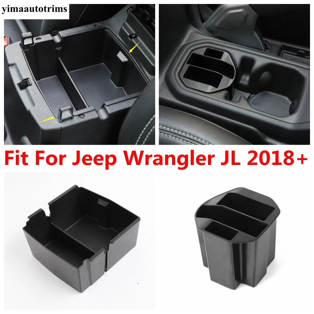 

Central Control Armrest Storage Box Container / Water Cup Holder Tray Accessories Interior Kit For Jeep Wrangler JL 2018 - 2022