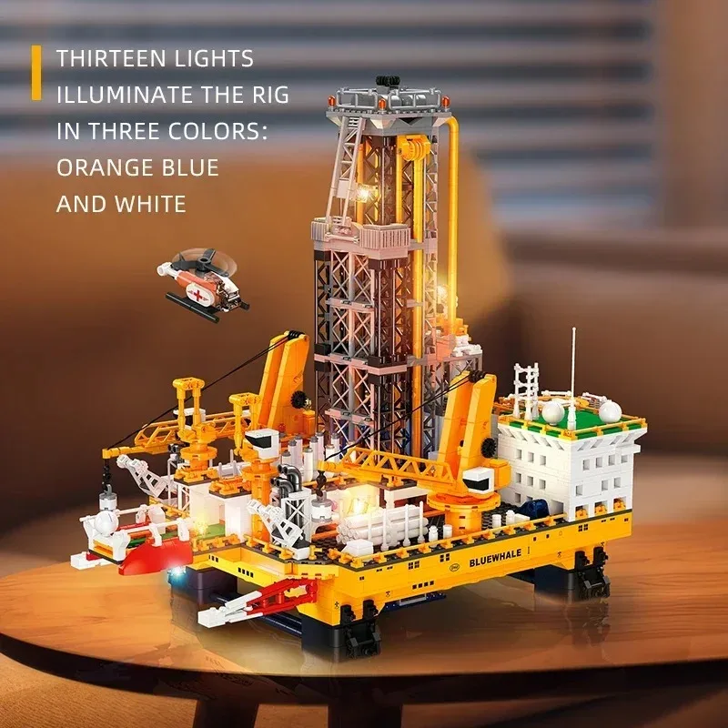 Offshore oliebronnen bouwstenen boorplatform model lichte stenen bureau ornamenten educatief doe-het-zelf speelgoed volwassenen cadeau 3271 stuks