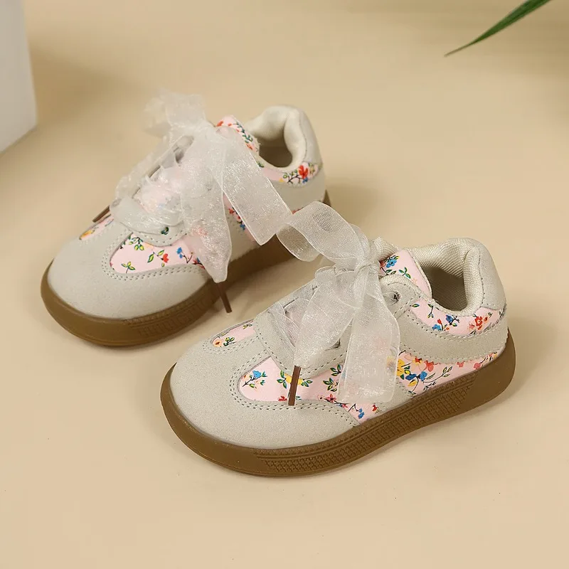 

Children Tennis Shoes Sweet Lace Bows Kids Casual Shoes Soft Bottom 2026 Brand New Girls Sports Shoes Non-slip Trendy