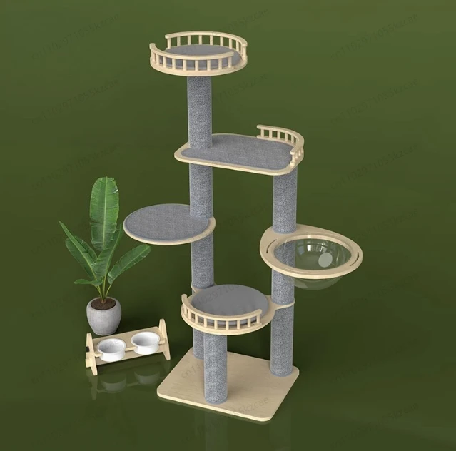 Solid Wood Cat Tree: Large Villa Design with Integrated Condo, Space Capsule & Scratching Posts