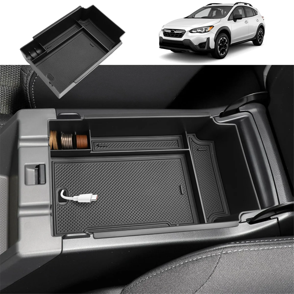 For Subaru Crosstrek 2024 Center Console Organizer, Armrest Trays Storage Box Coin Container Accessories