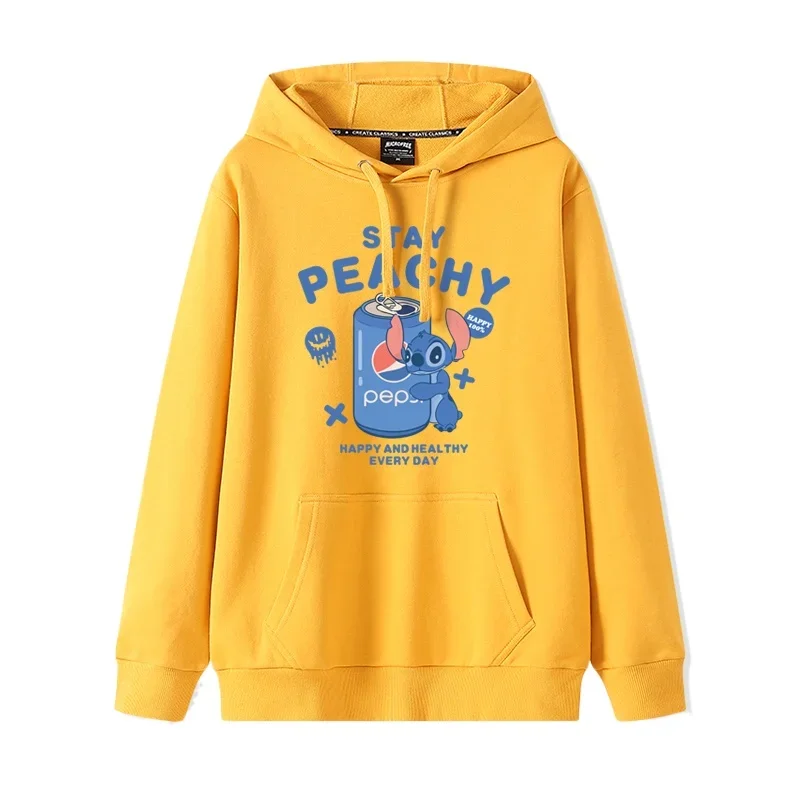Disney การ์ตูน Hoodie เสื้อคู่ Stitch เสื้อกันหนาวคู่ผู้หญิงรุ่นผู้ชายผู้หญิงหลวมคู่สวม Hooded TOP เสื้อกันหนาววัยรุ่น