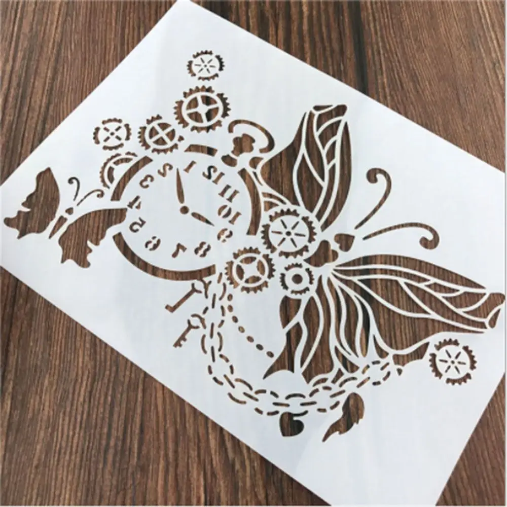 A4 Size Wall Painting Stencils Stamp Scrapbook Album Decorative Embossing Craft Paper Diy Wall Clock Mechanical Cake Decoration