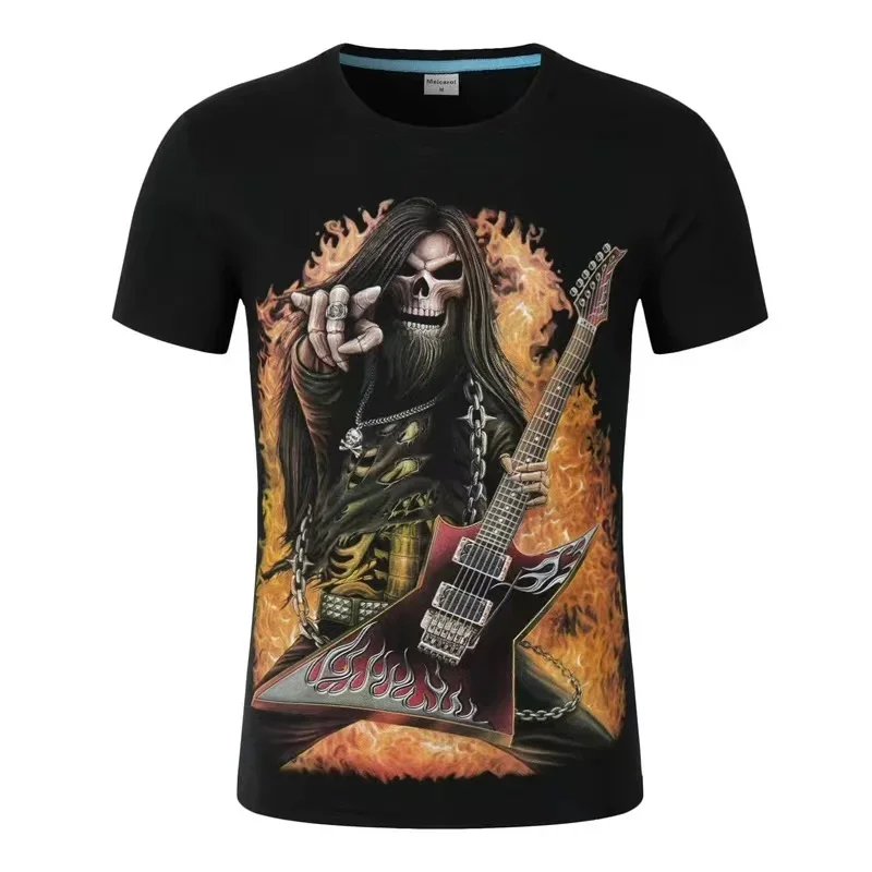 Summer Explosion Luxury Luxury Skeleton Death Sickle Guitar Skeleton Short Sleeve Cologne Loose Fashion Men's 3D Print T-shirt