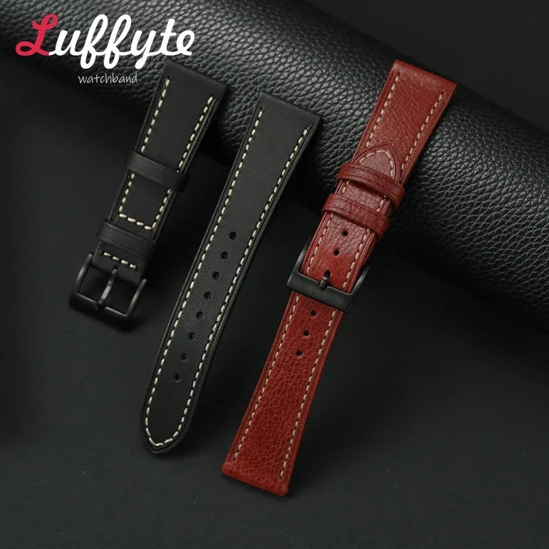 

Black Red Handmade Stitching Watch Strap18mm 20mm 22mm Universal Bracelet Men Women Vegetable Tanned Leather Watchbands