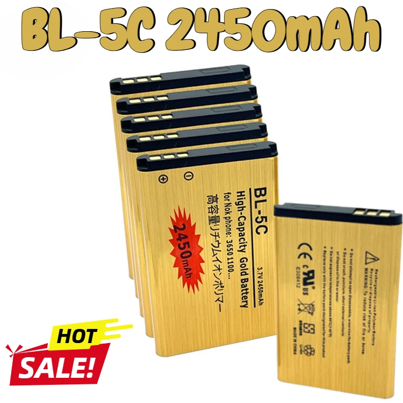 BL5C 2450mAh BL-5C Battery 3.7v Rechargeable Li Ion Batteries for Nokia 2600 1100 1110 1112 2610 6230 6630 Mobile Phone