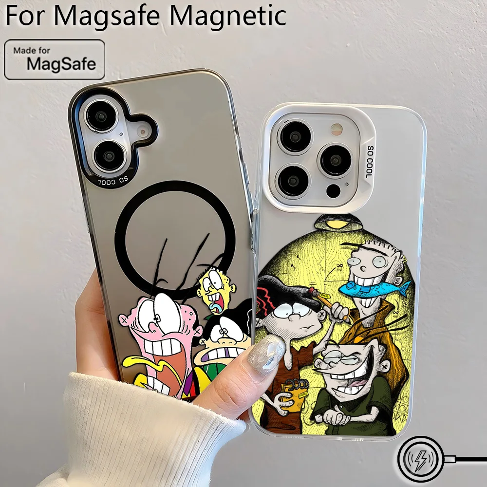 حافظة مغناطيسية كارتونية E-Ed Edd N Eddy Magsafe لهاتف آيفون 11 12 13 14 15 16 Pro Max Plus غطاء خلفي ناعم مطلي بالفضة ومضاد للسقوط