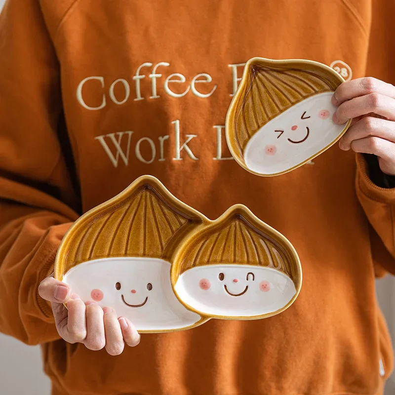 Kiln Transformed Underglaze Tableware Set, Cartoon Chestnut Doll Ceramic Mugs Bowls Western Plates