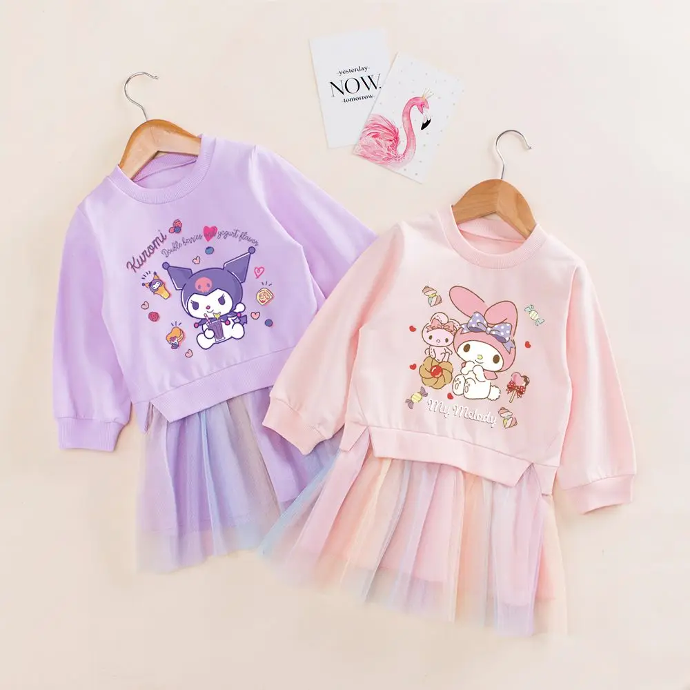 

Sanrio Kuromi Y2K платье весна осень Kawaii My Melody Ins детское марлевое платье принцессы милая юбка с капюшоном и длинными рукавами подарки для детей
